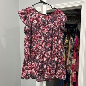 Elegant Floral Ruffle Blouse in Pink and Black